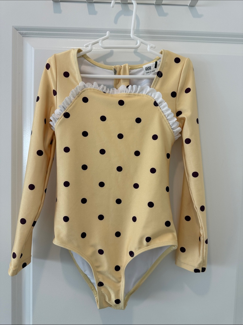 Cotton On Yellow Polka Dot Long-Sleeve One-Piece Swimsuit with White Ruffle
